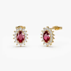 14k Oval Cut Ruby Earrings with Diamonds