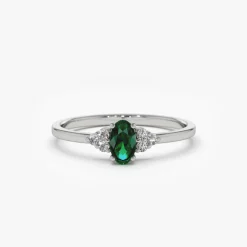 14K Oval Emerald and Diamond Ring
