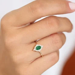 14k Oval Emerald and Diamond Bellarina Ring