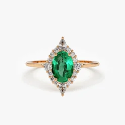 14k Oval Emerald and Diamond Bellarina Ring