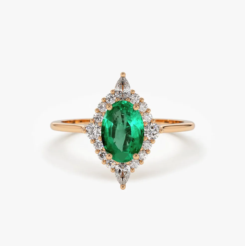 14k Oval Emerald and Diamond Bellarina Ring