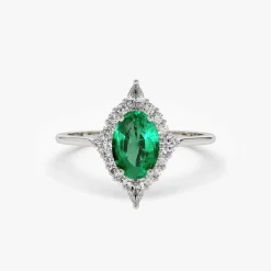14k Oval Emerald and Diamond Bellarina Ring