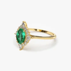 14k Oval Emerald and Diamond Bellarina Ring