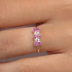 14k Oval Genuine Pink Sapphire and Diamond Ring