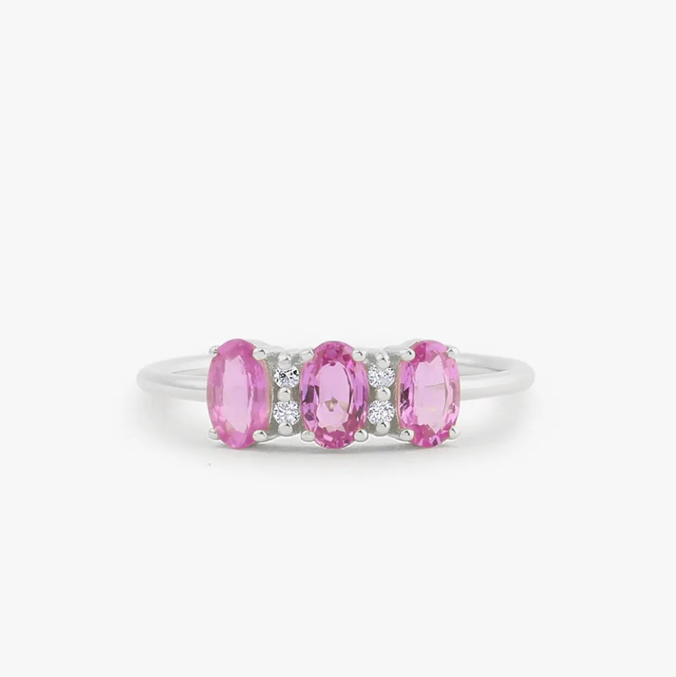 14k Oval Genuine Pink Sapphire and Diamond Ring