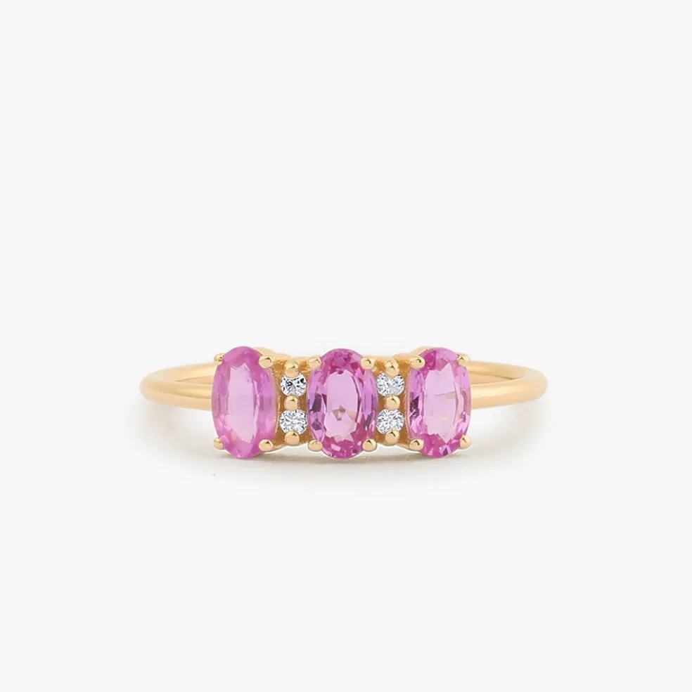 14k Oval Genuine Pink Sapphire and Diamond Ring