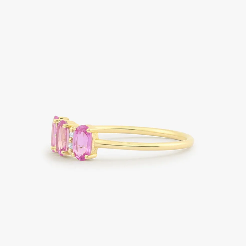 14k Oval Genuine Pink Sapphire and Diamond Ring