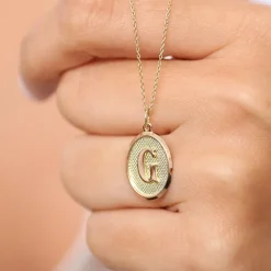 14K Oval Medallion Initial Necklace