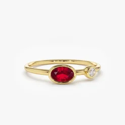 14k Oval Shape Bezel Setting Ruby and Diamond Ring