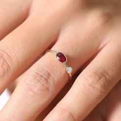 14k Oval Shape Bezel Setting Ruby and Diamond Ring