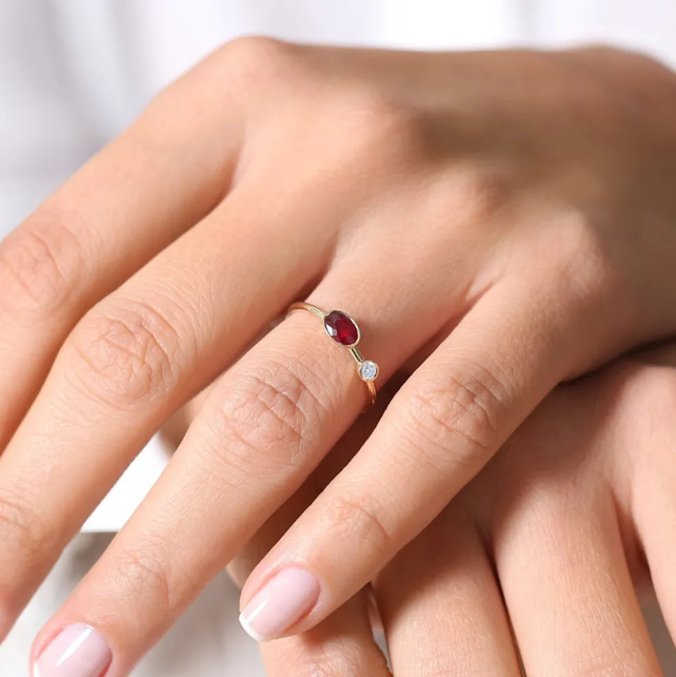 14k Oval Shape Bezel Setting Ruby and Diamond Ring
