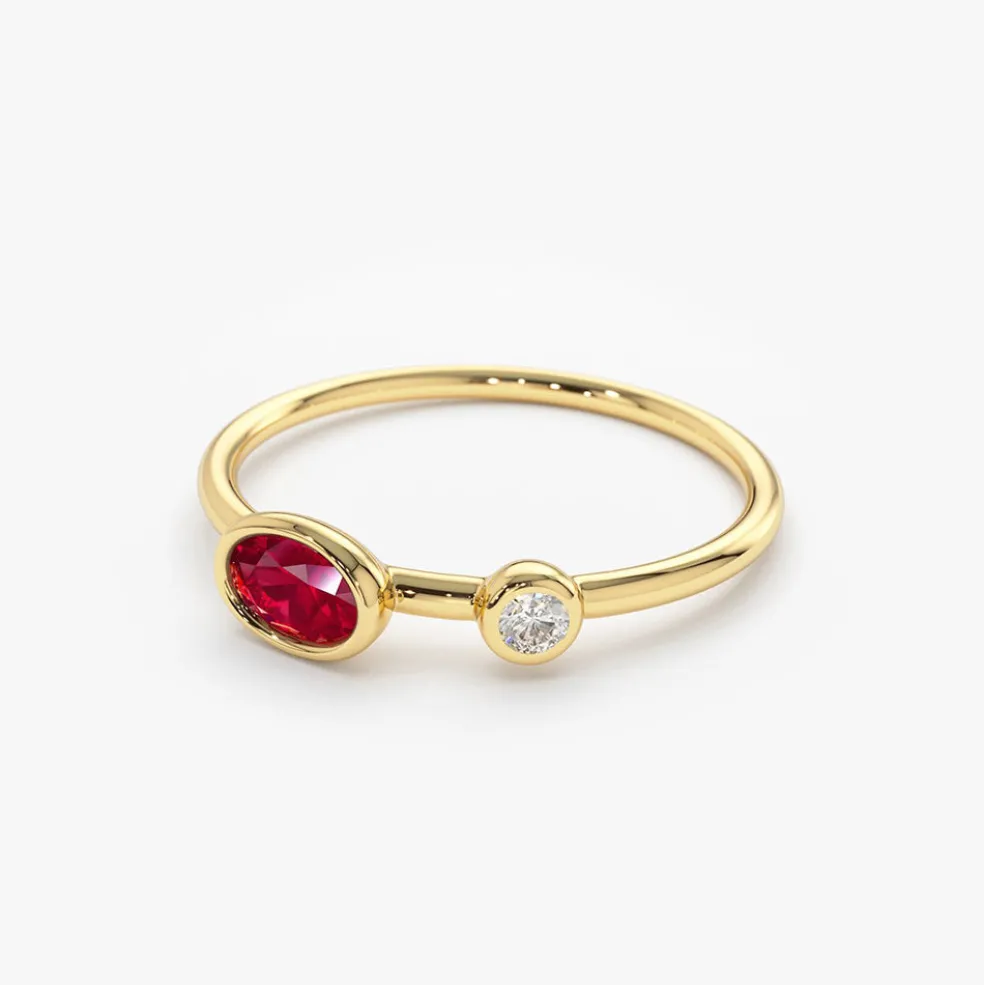 14k Oval Shape Bezel Setting Ruby and Diamond Ring