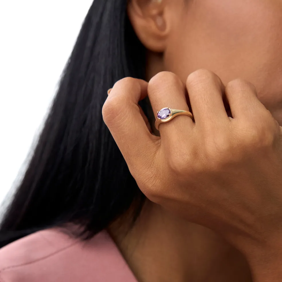 14K Oval Shape Prong Setting Amethyst Ring