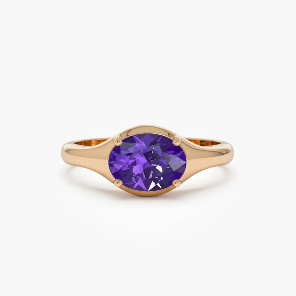 14K Oval Shape Prong Setting Amethyst Ring