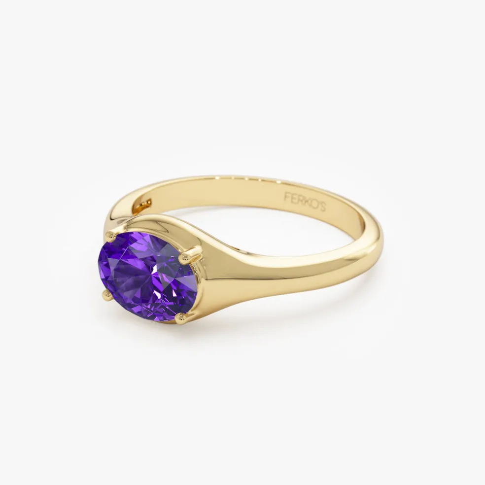 14K Oval Shape Prong Setting Amethyst Ring