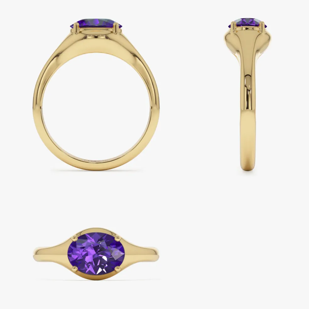 14K Oval Shape Prong Setting Amethyst Ring
