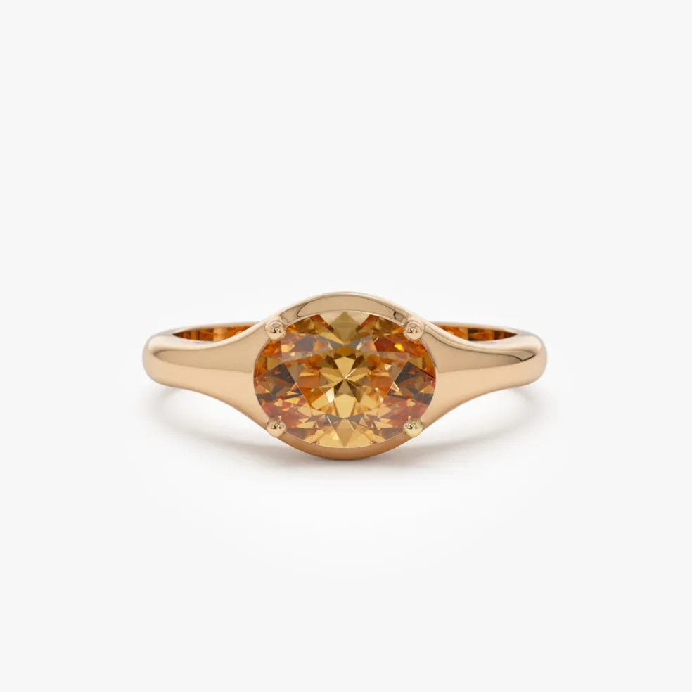 14K Oval Shape Prong Setting Citrine Ring