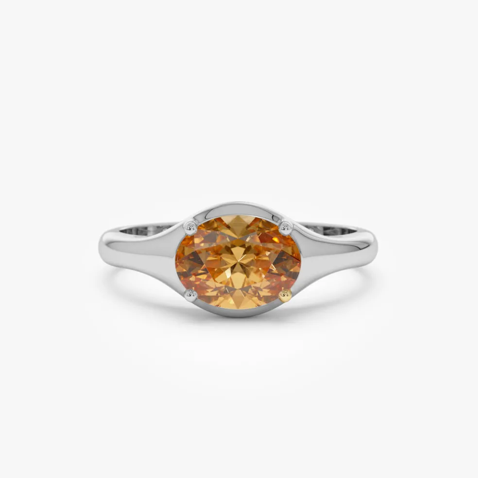 14K Oval Shape Prong Setting Citrine Ring