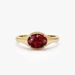 14K Oval Shape Prong Setting Garnet Ring