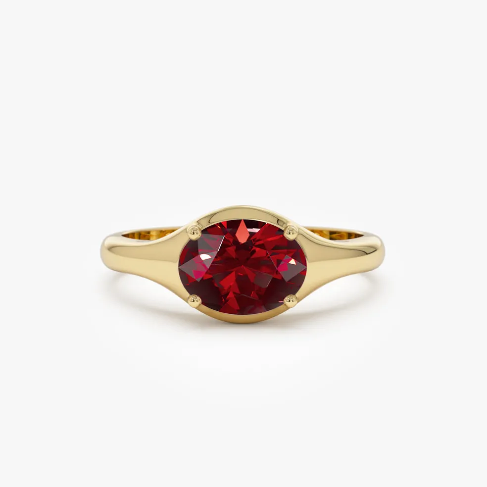 14K Oval Shape Prong Setting Garnet Ring