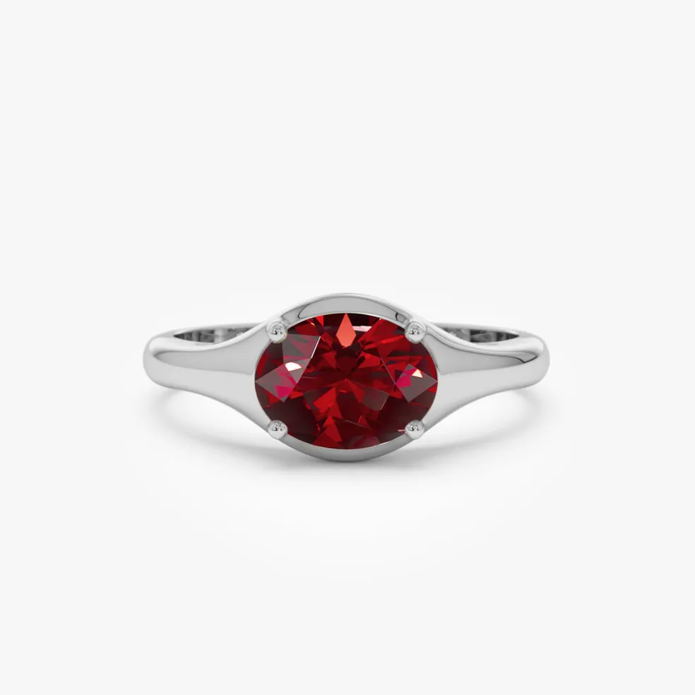 14K Oval Shape Prong Setting Garnet Ring