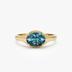 14K Oval Shape Prong Setting London Blue Topaz Ring