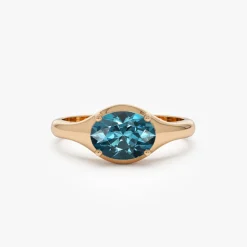14K Oval Shape Prong Setting London Blue Topaz Ring