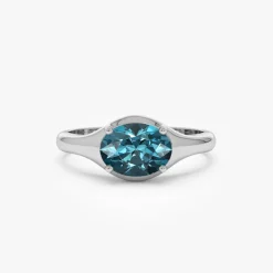 14K Oval Shape Prong Setting London Blue Topaz Ring