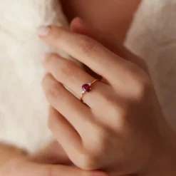 14k Oval Shape Ruby and Diamond 3 Stone Ring