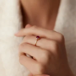 14k Oval Shape Ruby and Diamond 3 Stone Ring