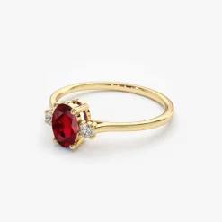 14k Oval Shape Ruby and Diamond 3 Stone Ring