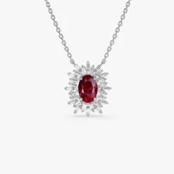 14k Oval Shape Ruby Necklace with Ballerina Baguettes