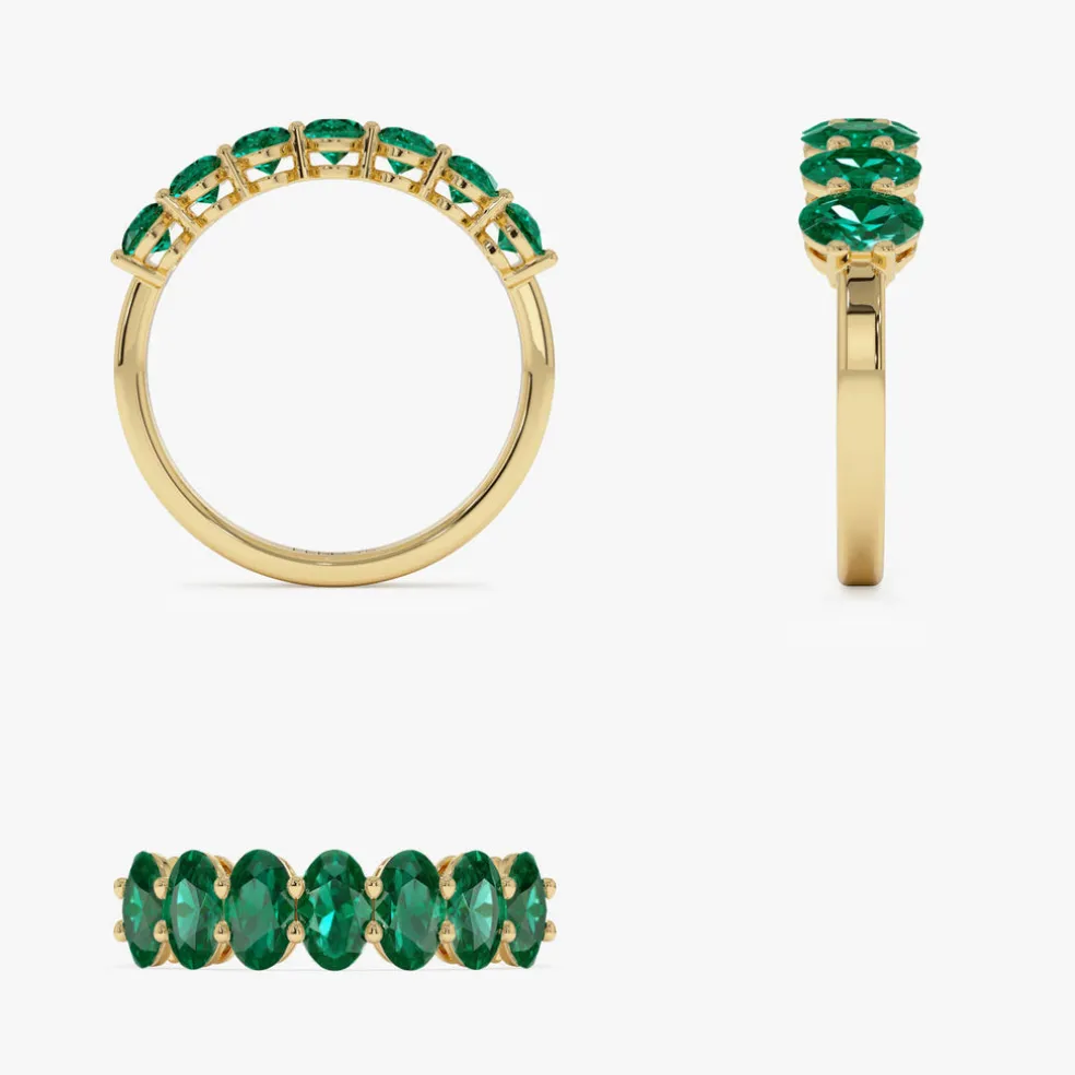 14k Oval Shaped Basket Setting Emerald Ring