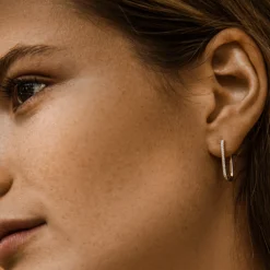 14k Paperclip Diamond Hoop Earrings