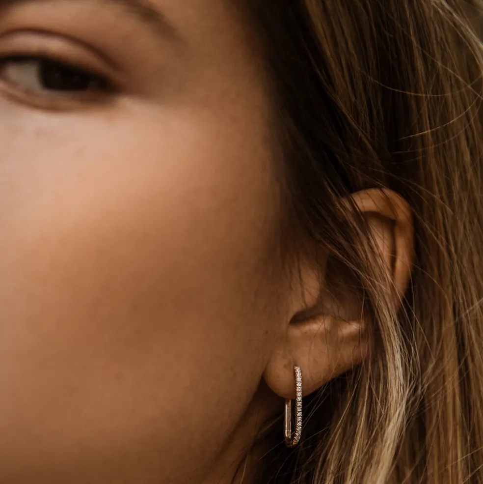 14k Paperclip Diamond Hoop Earrings