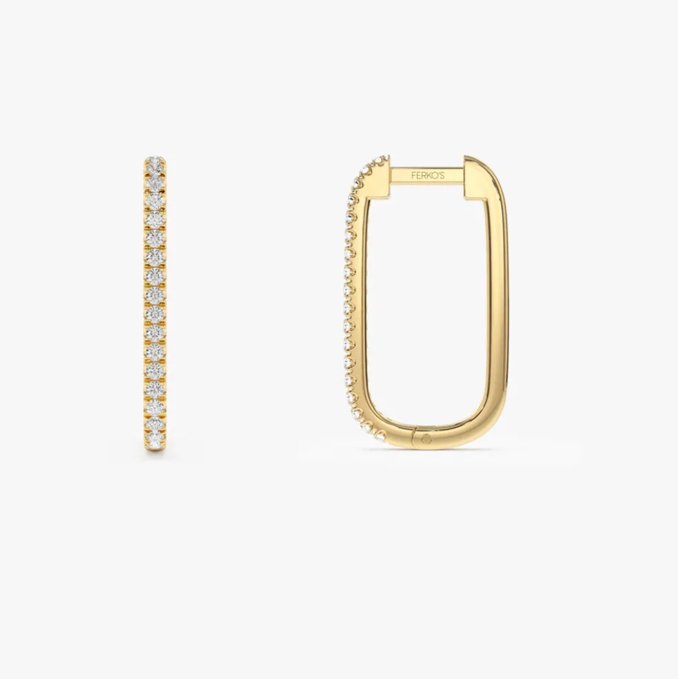 14k Paperclip Diamond Hoop Earrings