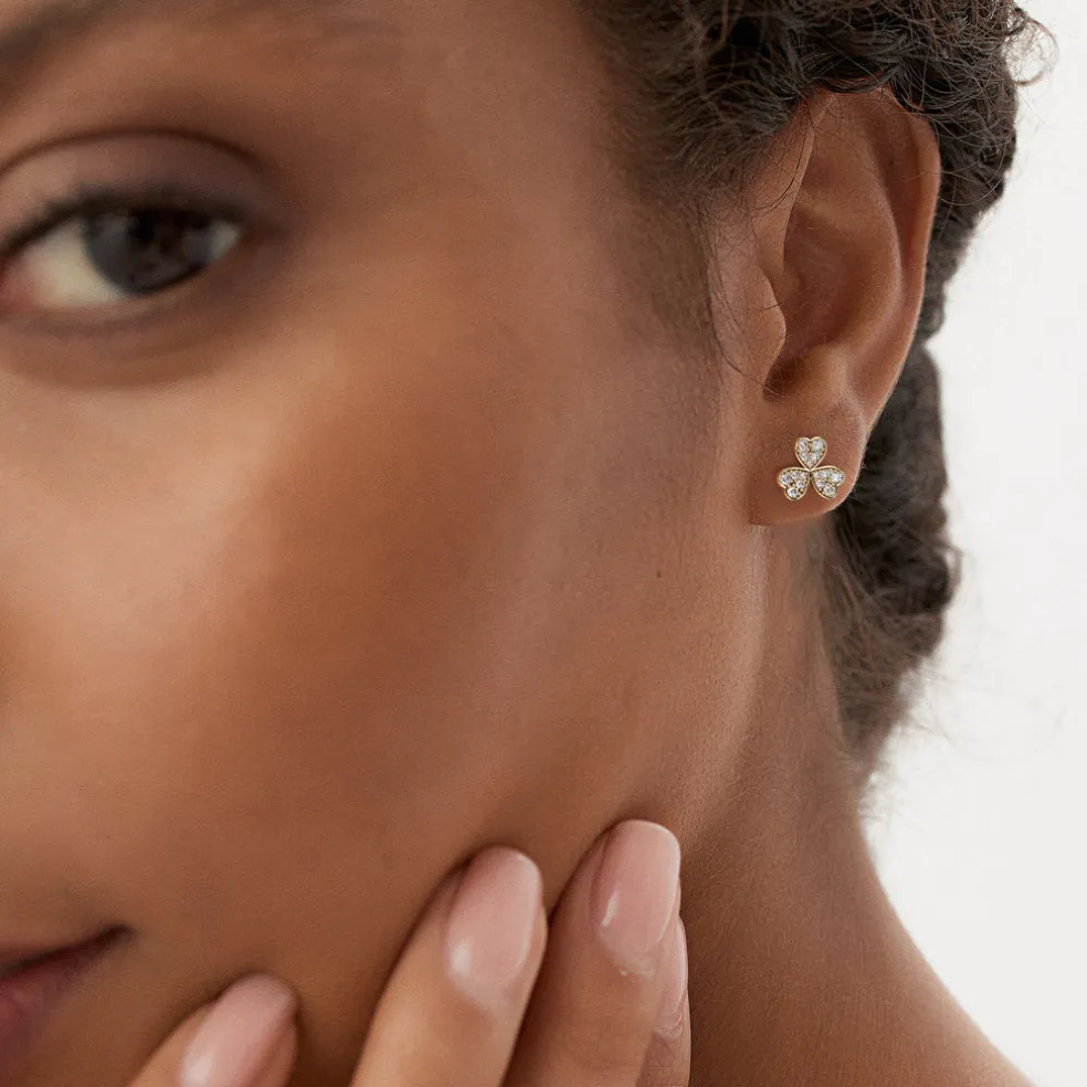 14K Pave Clover Diamond Earrings