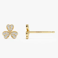 14K Pave Clover Diamond Earrings