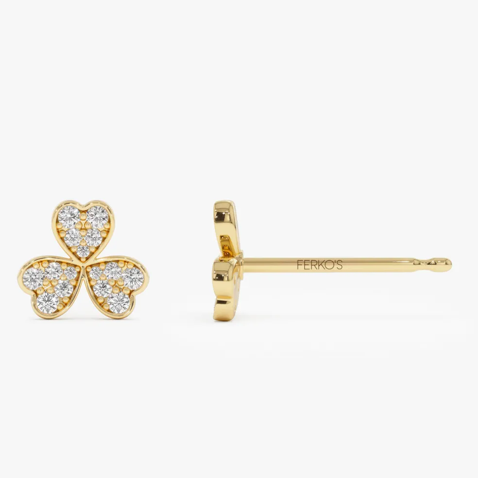 14K Pave Clover Diamond Earrings