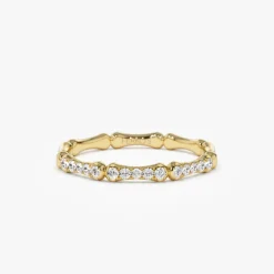 14k Pave Diamond Bamboo Ring