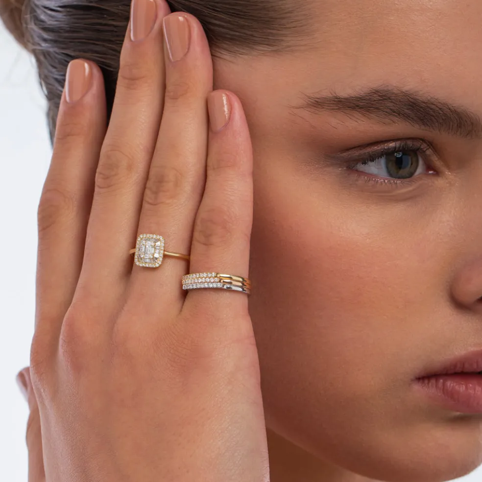 14k Pave Diamond Bar Ring