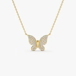14k Pave Diamond Butterfly Pendant Necklace