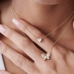 14k Pave Diamond Butterfly Pendant Necklace