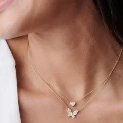 14k Pave Diamond Butterfly Pendant Necklace