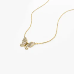 14k Pave Diamond Butterfly Pendant Necklace