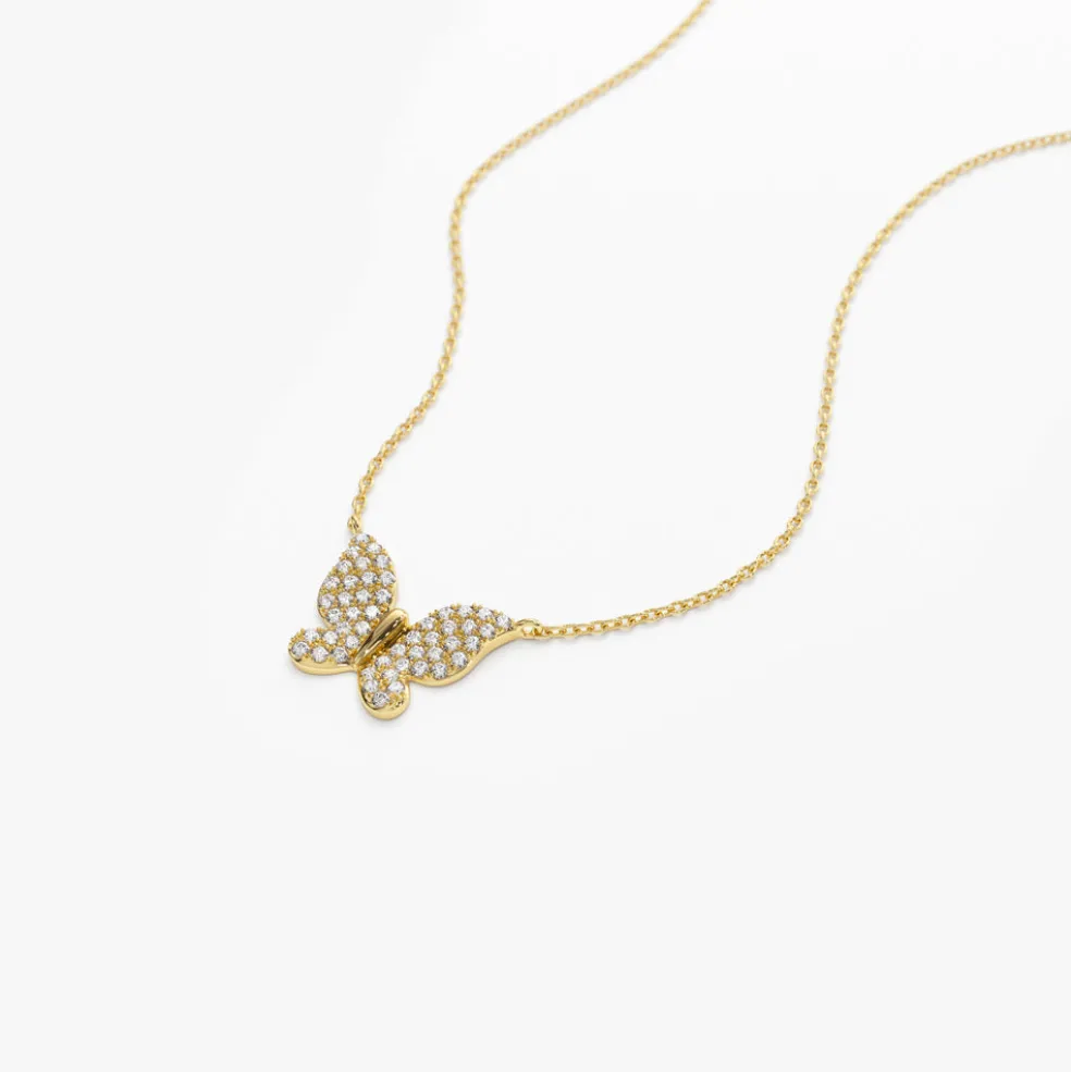 14k Pave Diamond Butterfly Pendant Necklace