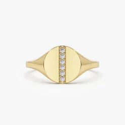 14k Pave Diamond Line Signet Pinky Ring