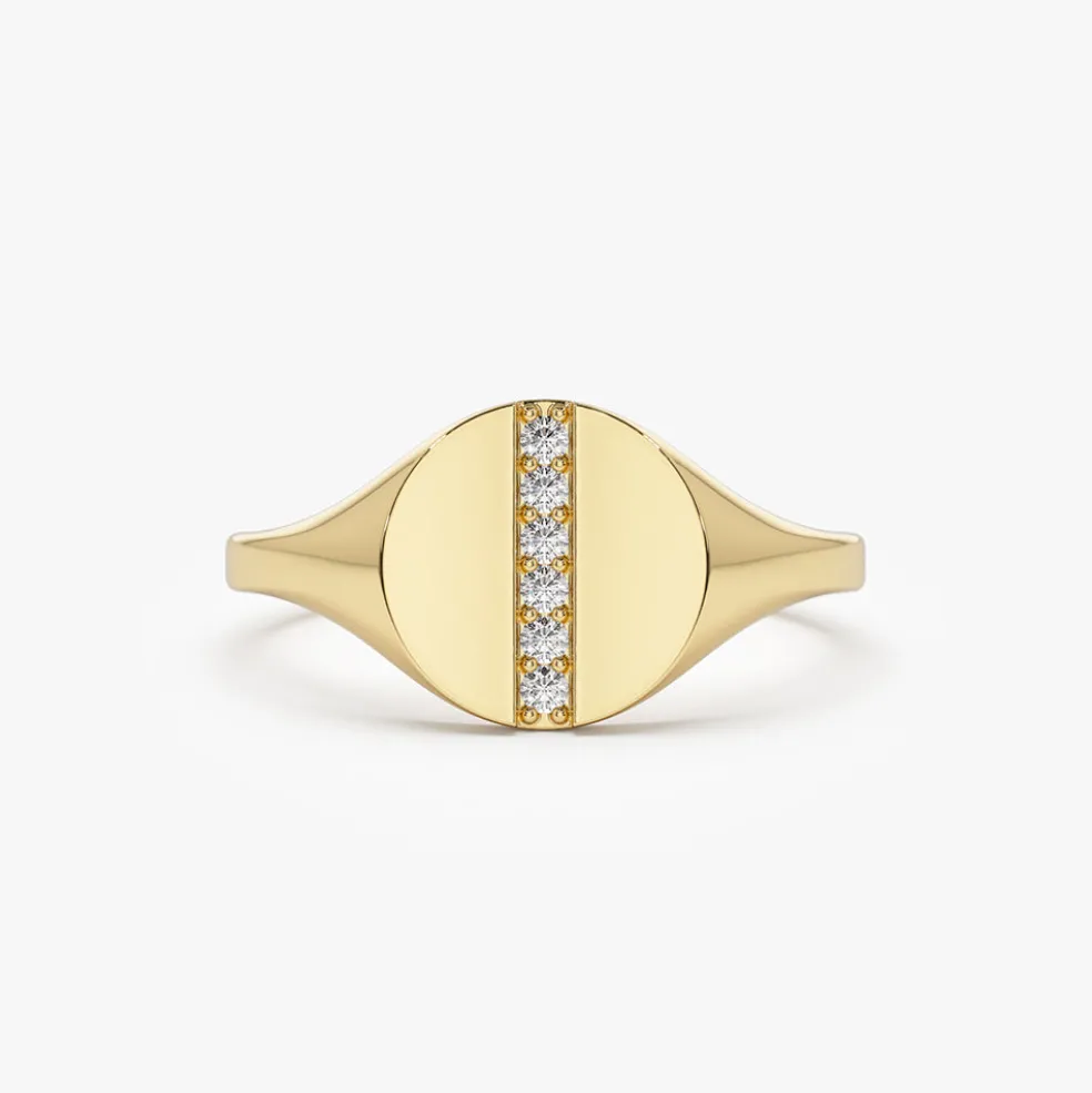 14k Pave Diamond Line Signet Pinky Ring