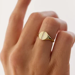 14k Pave Diamond Line Signet Pinky Ring