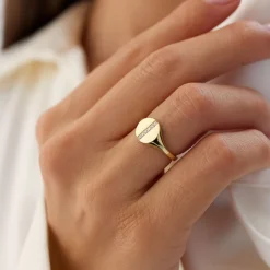 14k Pave Diamond Line Signet Pinky Ring